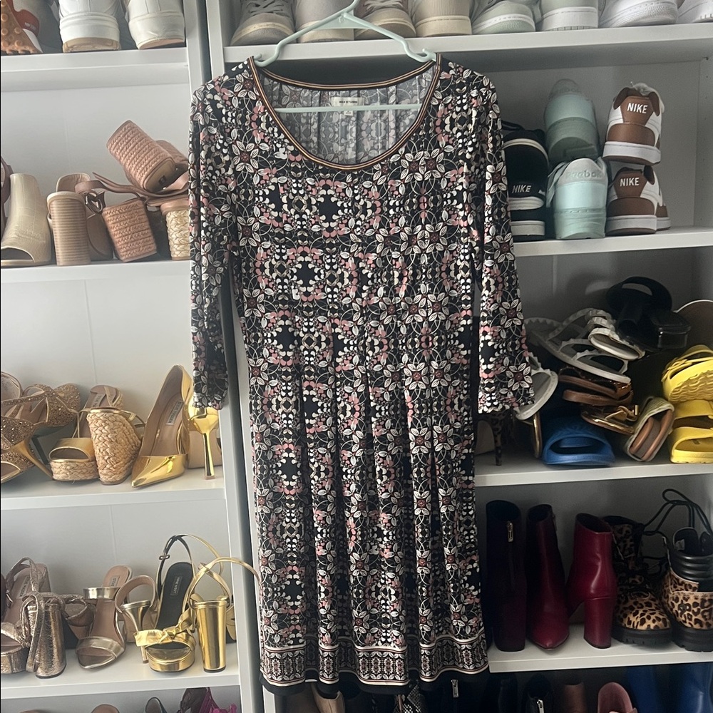 Max Studio Black and Pink Floral 3/4 Sleeve Dress